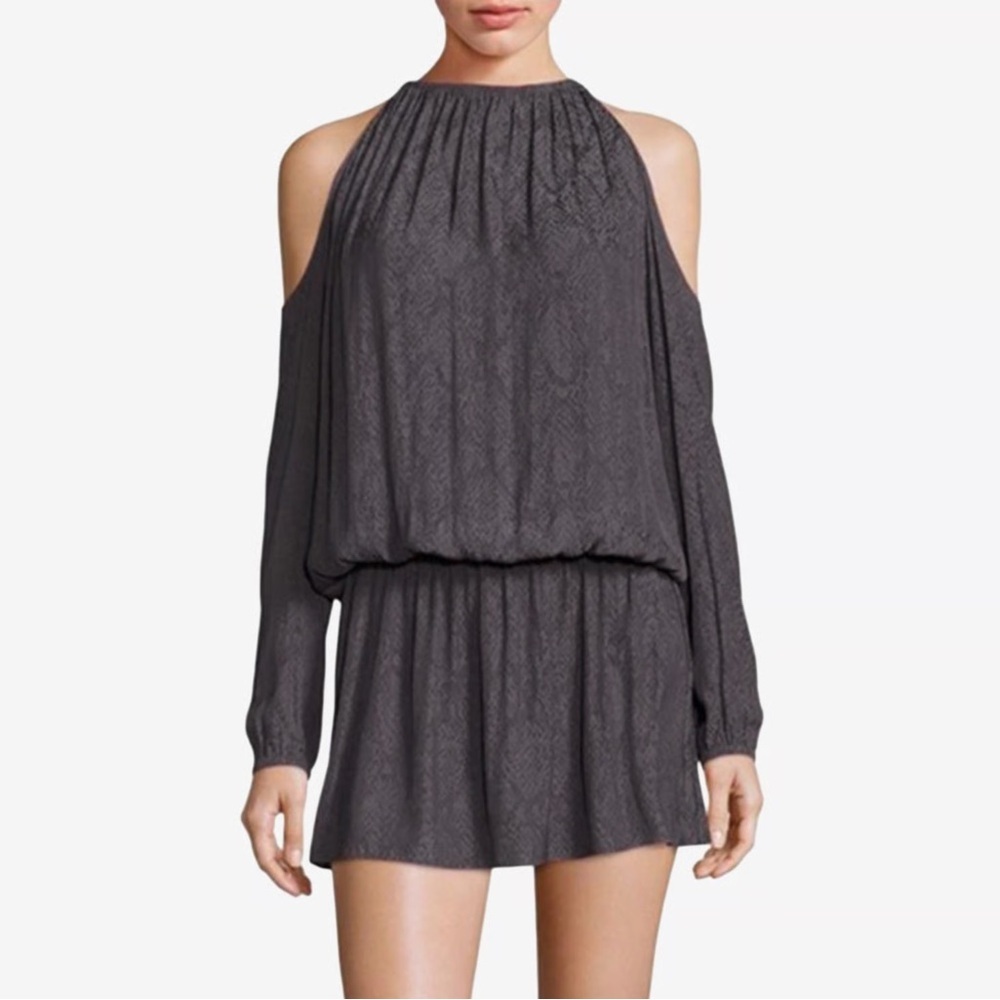 Ramy Brook Lauren Gray Snake Print Long Sleeve Cold Shoulder Mini Dress EUC XS